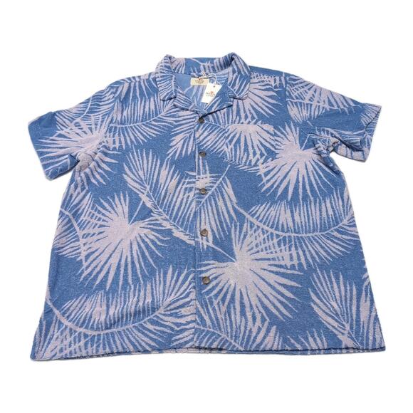 Marine Layer Terry Cloth Shirt Mens L Blue Palm Button Up Short Sleeve NEW NWT - Picture 3 of 13